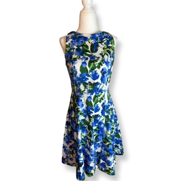Milly For Design Nation Blue + Green Floral Sleeveless Mini Dress Size 4 - Picture 2 of 12